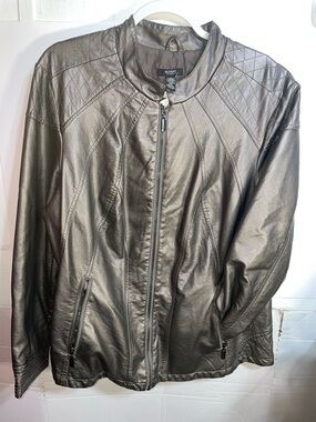 Alfani Metallic Zip-Front Leather Jacket